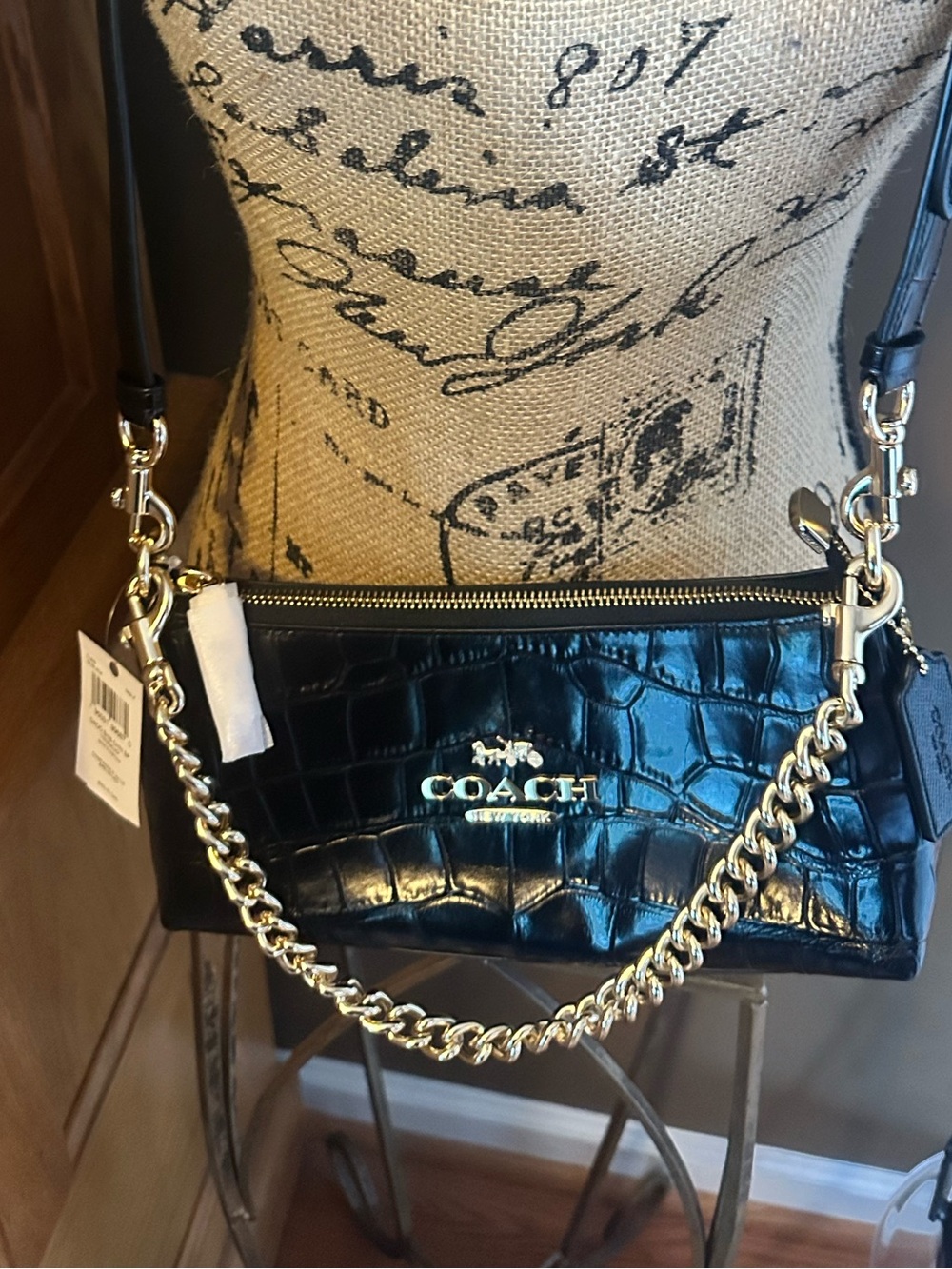 Coach ❤️Limited Charlotte Shoulder Bag In  Black Crocodile-embossed leather. NWT - Picture 2 of 14